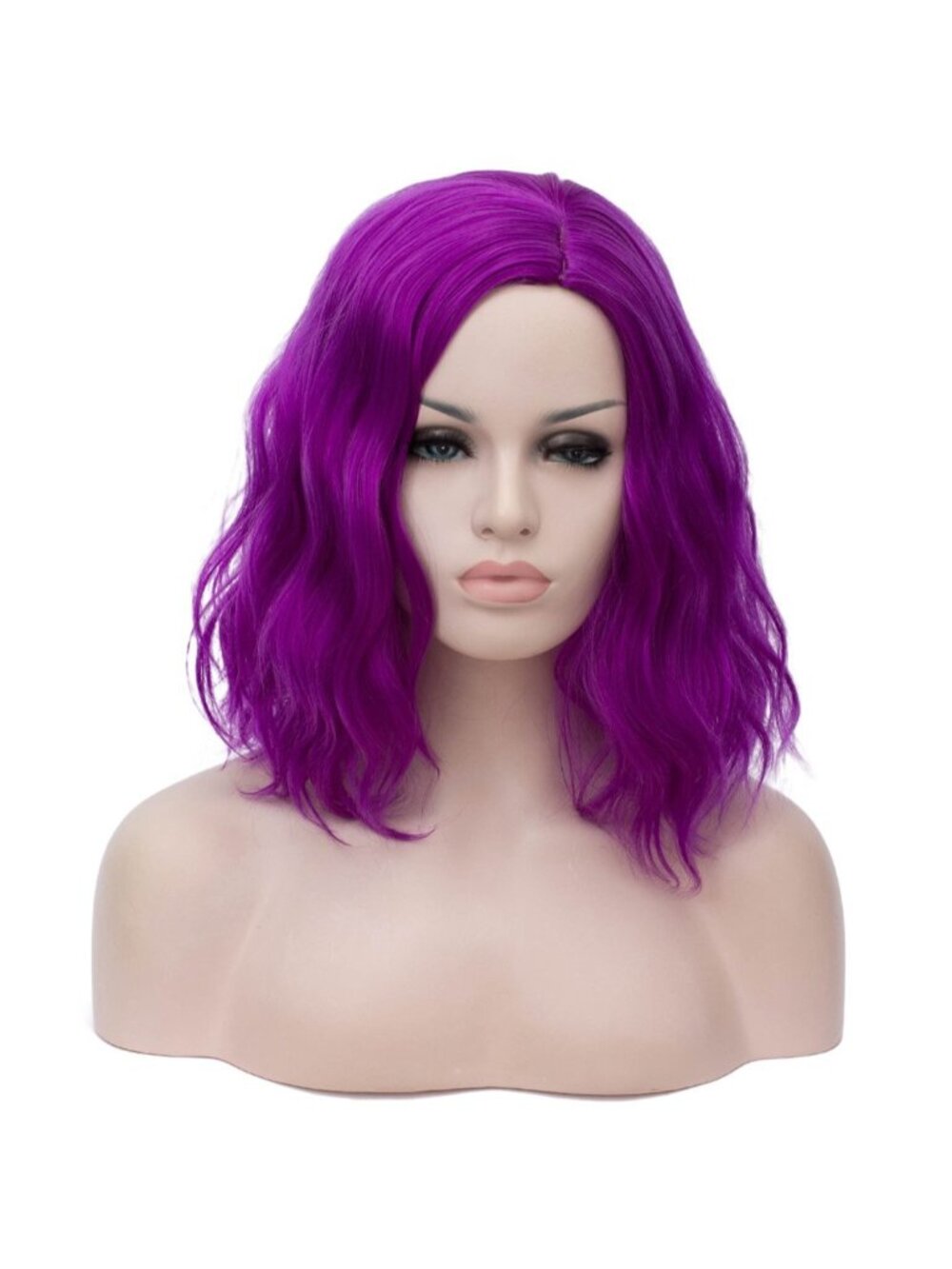 Women Dark Purple Heat Resistant Wavy Curly Cosplay Halloween Bob Party Wig